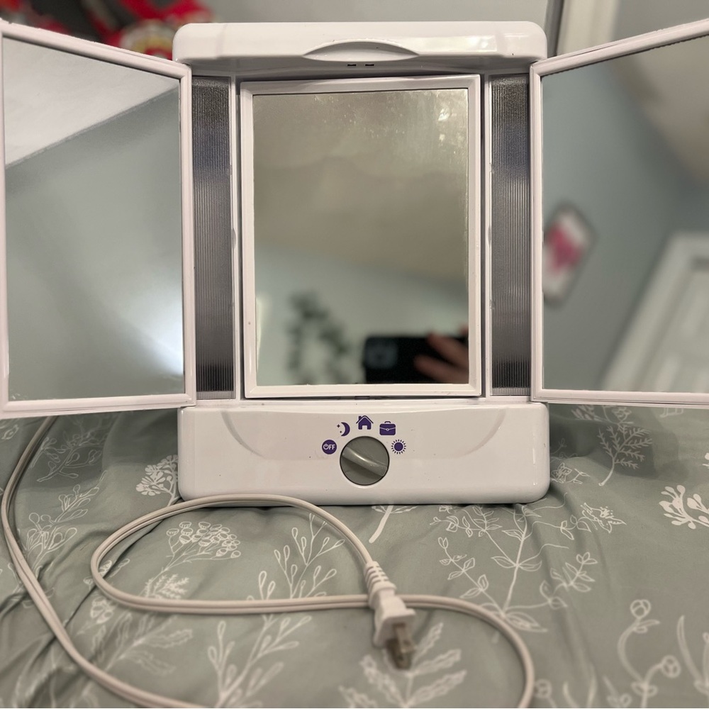Makeup mirror: different light brightness, regular mirror and close up mirror.